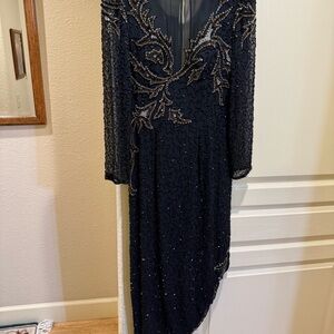 A.J. Bari Black Long Sleeve Beaded Dress